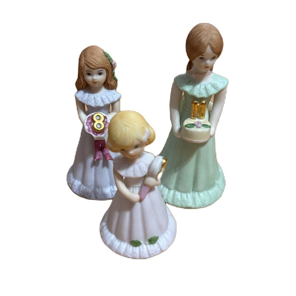 Vintage Enesco Growing Up Birthday Porcelain Doll Bundle 5 8 11 Brunette Blonde